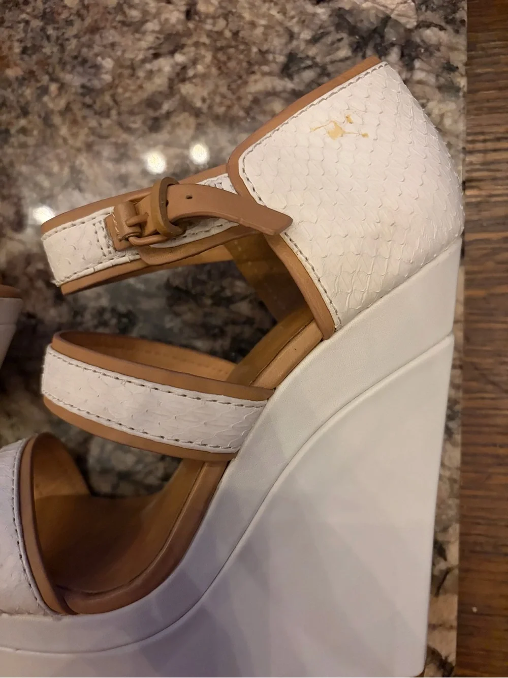 L.A.M.B. Inesa White & Tan Leather Platforms